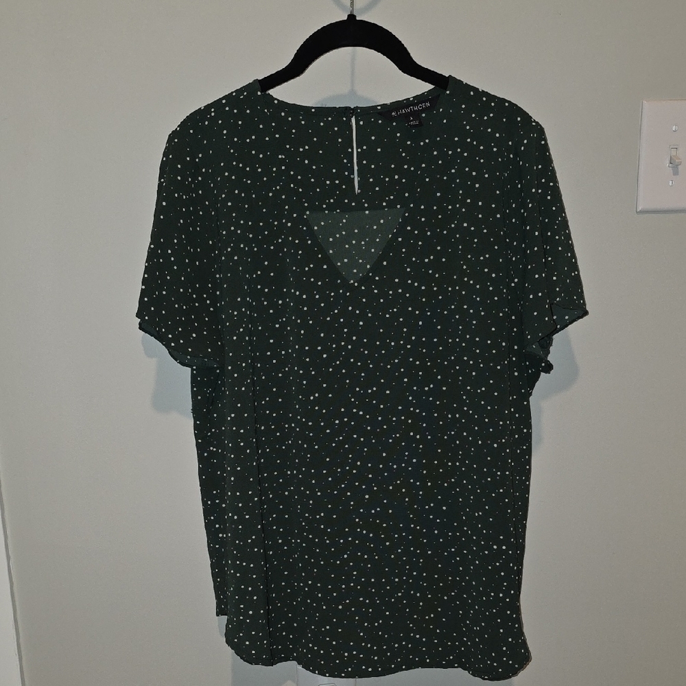 41 Hawthorn Dark Green Blouse with White Dots
